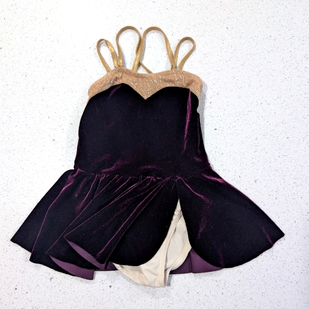 Plum Purple Ice Figure Skating Baton Twirling Dance Skirted Dress Leotard Small